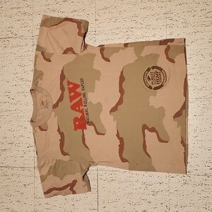 Raw Rolling Papers Tan Camo Spellout Logo T Shirt